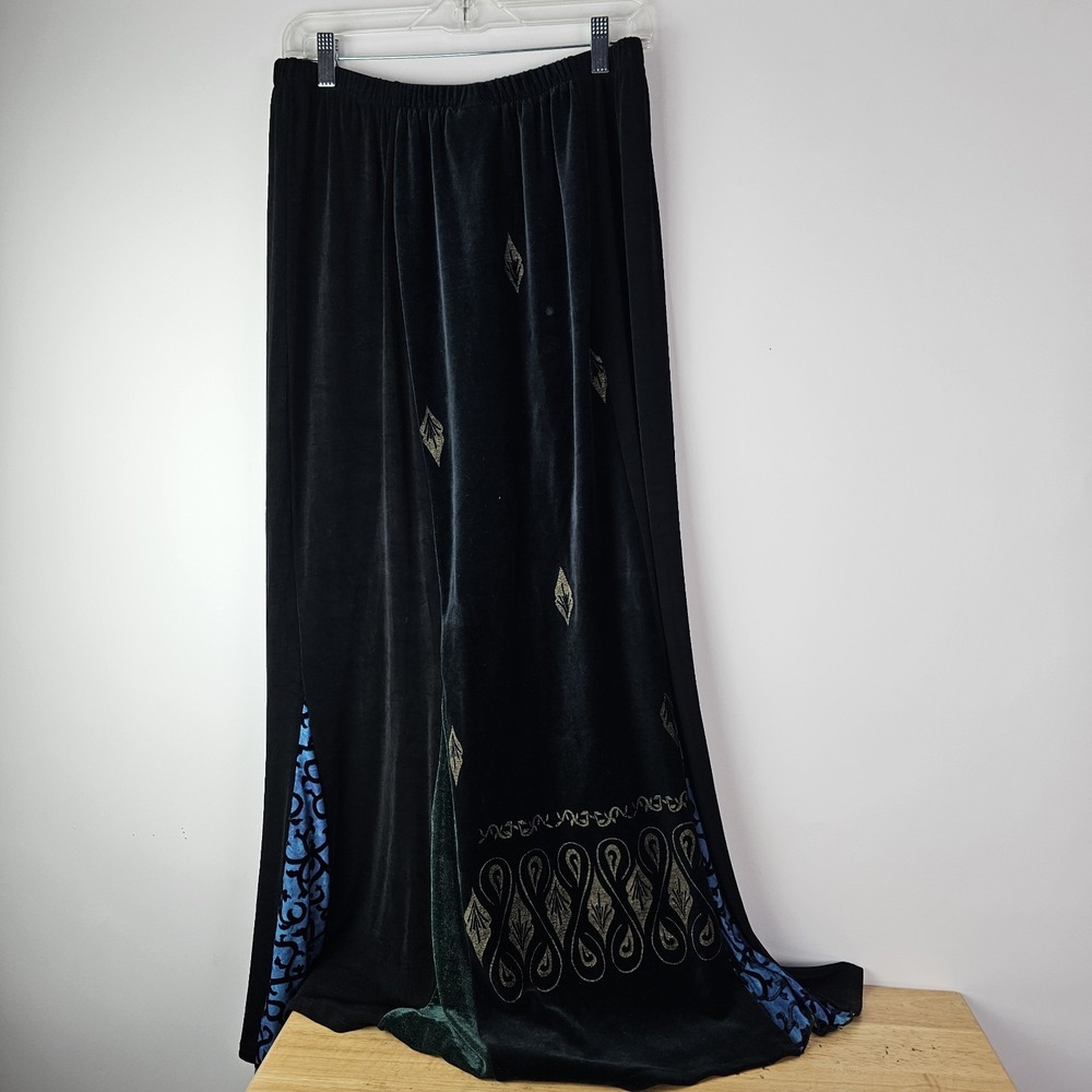 AHNI Pull On Maxi Skirt Womens L Black Elastic Waist‎ Stretch Whimsigoth Velvet